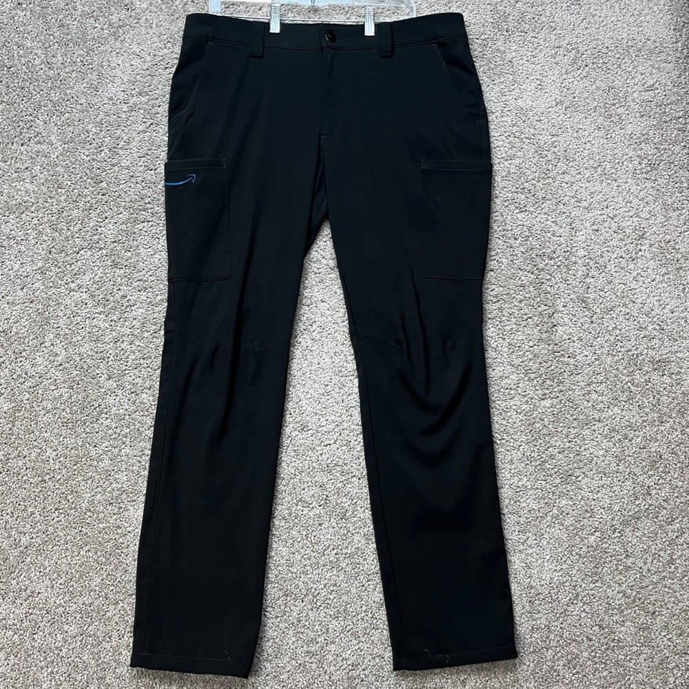 Amazon Cargo Work Pants Mens Large Black Flat Front Straight Leg Stretch Utility